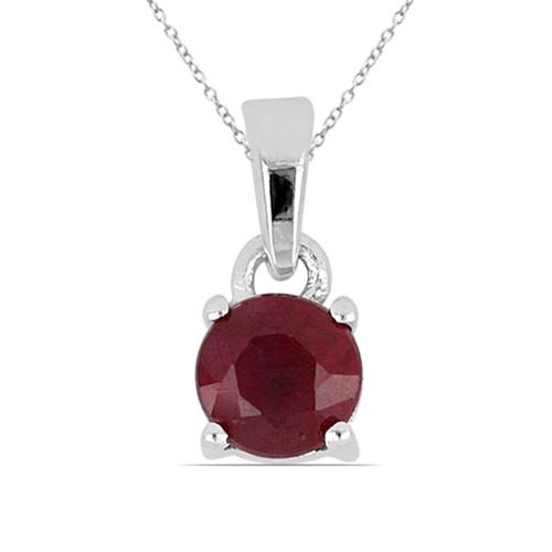 BUY STERLING SILVER NATURAL GLASS FILLED RUBY SINGLE STONE PENDANT